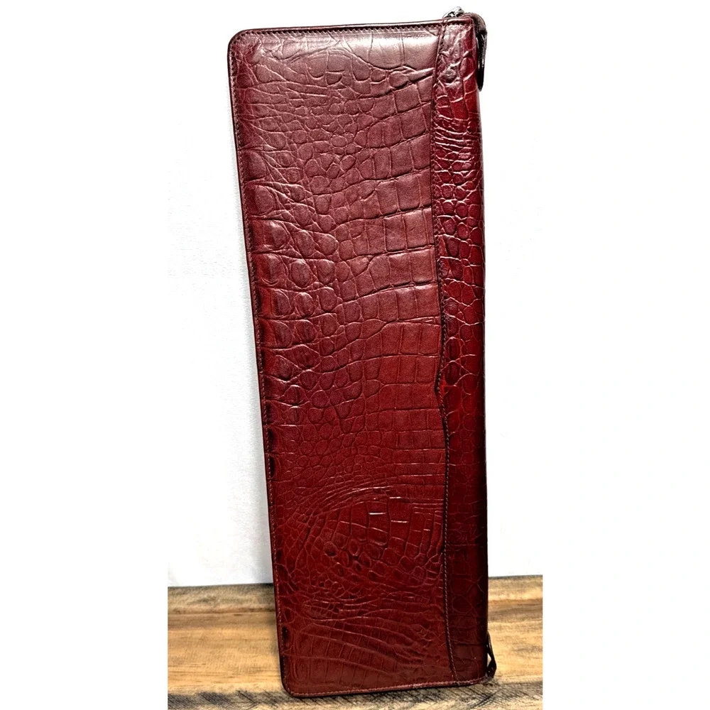 Vintage Italian Leather Tie Case Mens Travel Accessory Luxury Gift Crocodile EUC
